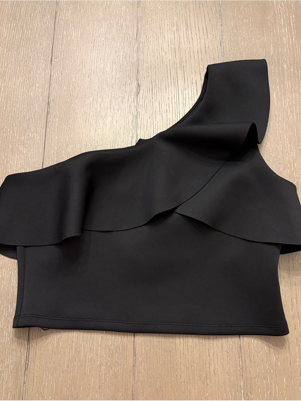 Guess One-Shoulder Black Ruffle Crop Dress